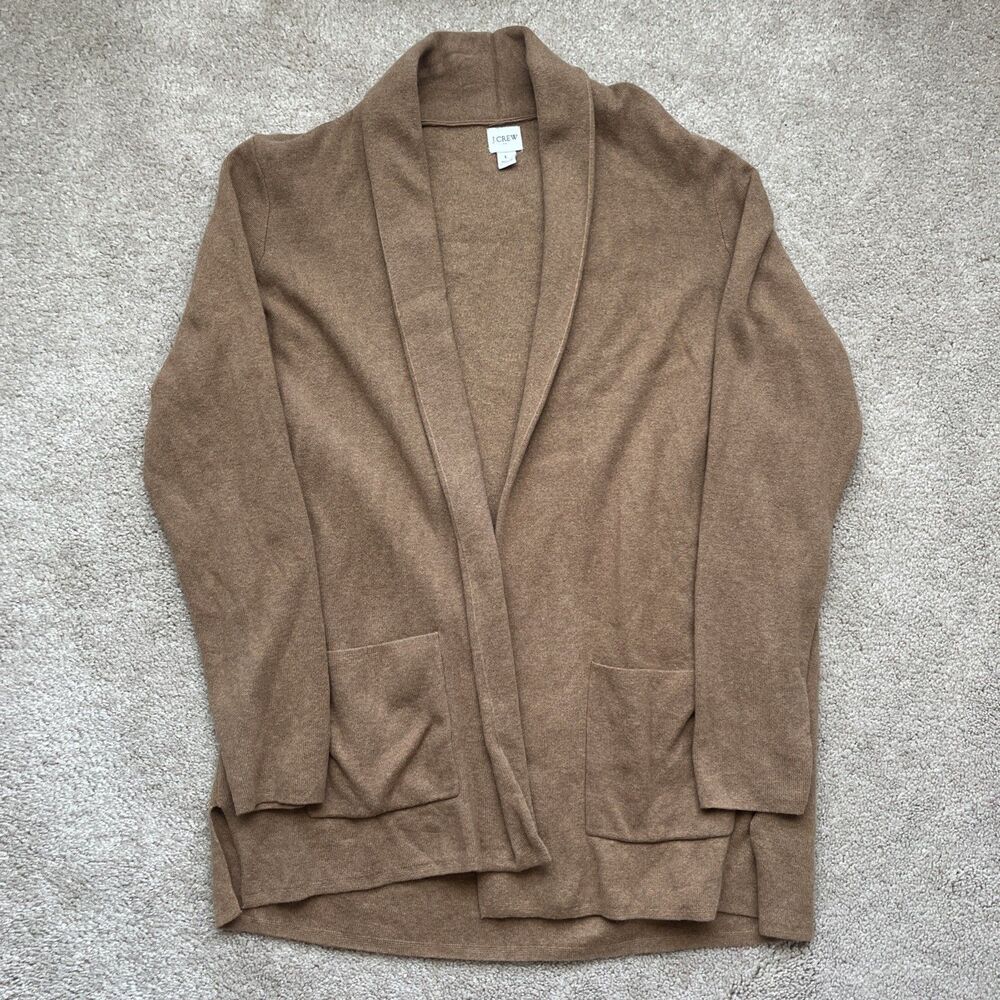 J Crew Chelsea Sweater Blazer Women Large Cotton Camel Knit Pockets Preppy Open